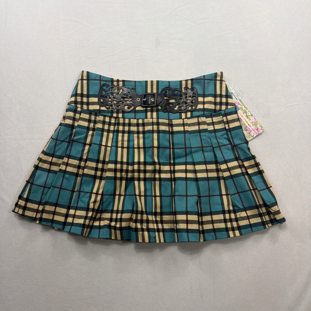 SD II Plaid Mini Skirt Pleated Teal Cream Black Size M Anime Cosplay Clueless